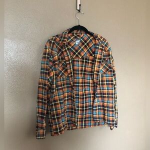 Vintage Poker Face Vibrant Orange Flannel Size S